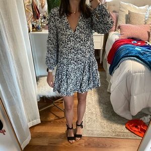 Black and White Patterned Mid Sleeve Dress